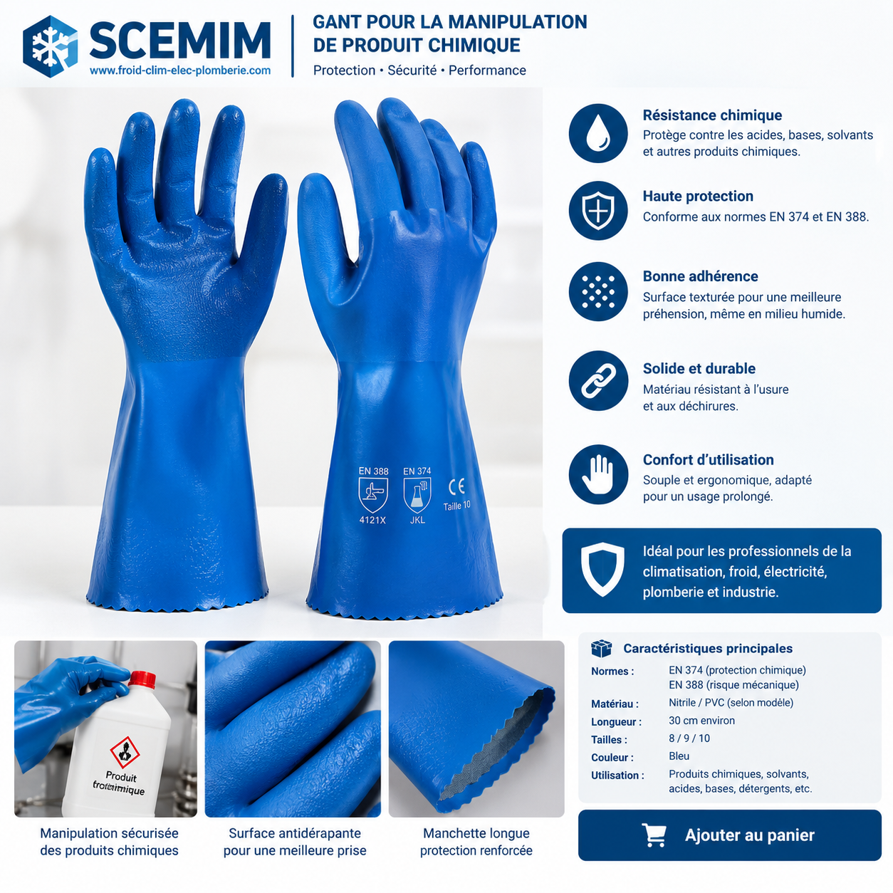 Gants pour manipulation de produits chimiques