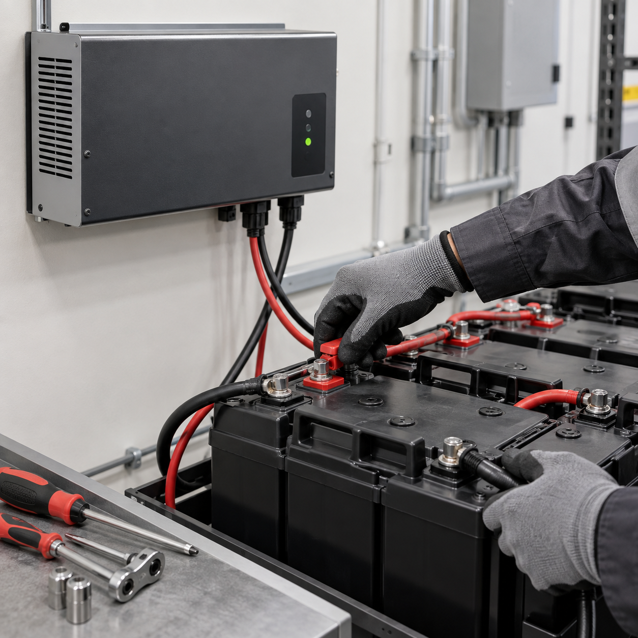 Installation professionnelle d’un chargeur de batterie 24 V