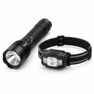 Lampe torche et lampe frontale rechargeables — illustration de famille