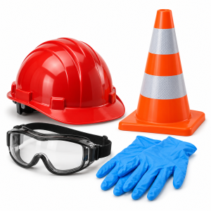 Équipements de protection et signalisation — illustration de famille