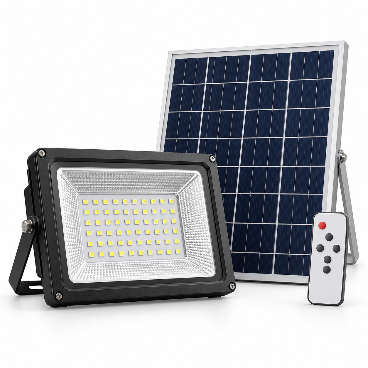 Projecteur solaire avec panneau et télécommande — illustration de famille