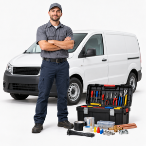 Technicien de maintenance, déplacement et fournitures — illustration générique